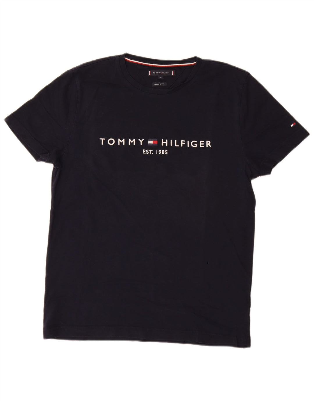 TOMMY HILFIGER Мужская футболка с рисунком Топ среднего размера, темно-синий, хлопок
