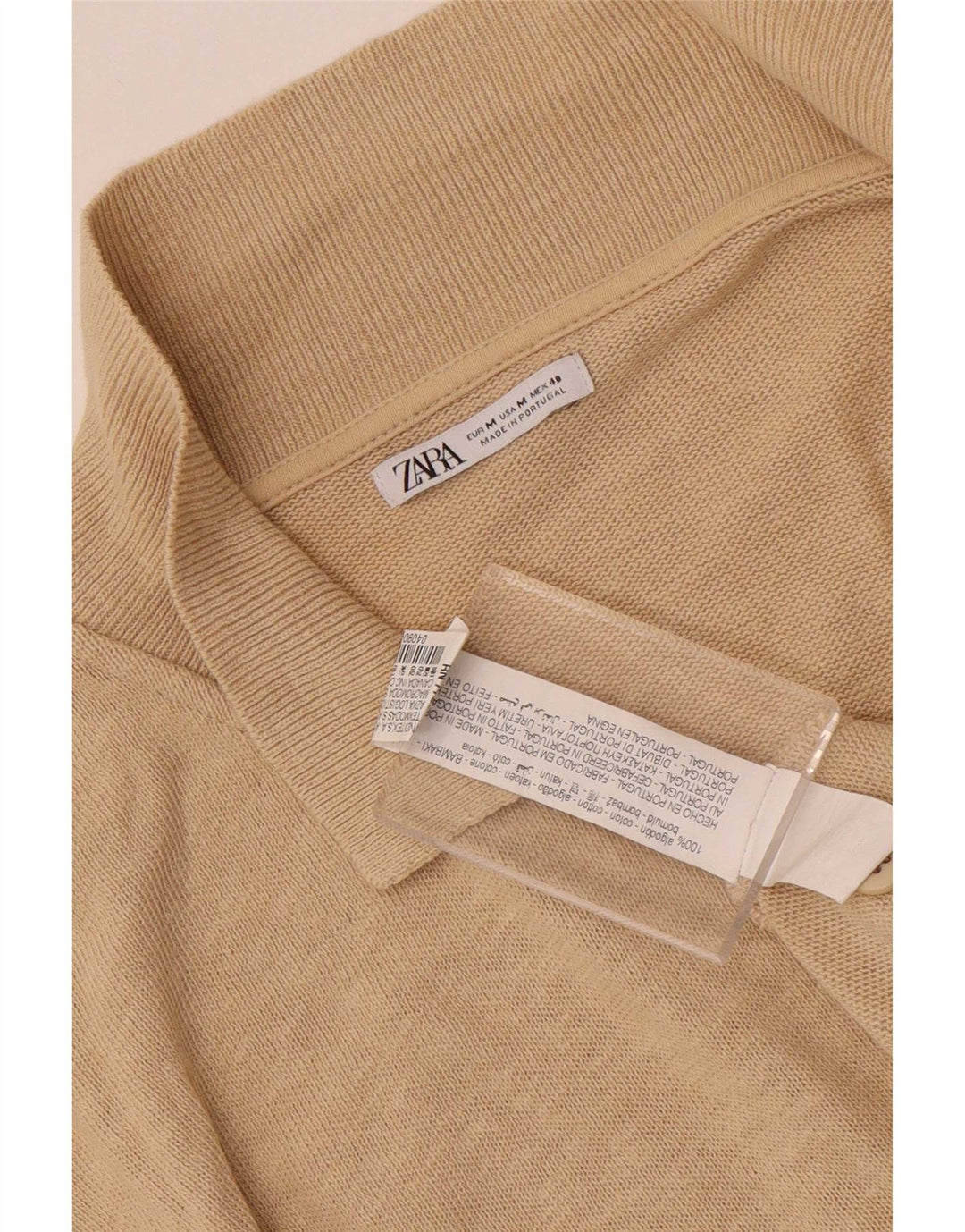 Мужская рубашка с коротким рукавом Zara среднего размера, бежевый хлопок с крапинками