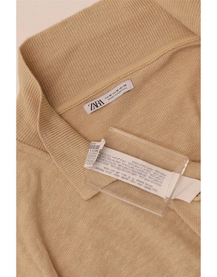 Мужская рубашка с коротким рукавом Zara среднего размера, бежевый хлопок с крапинками