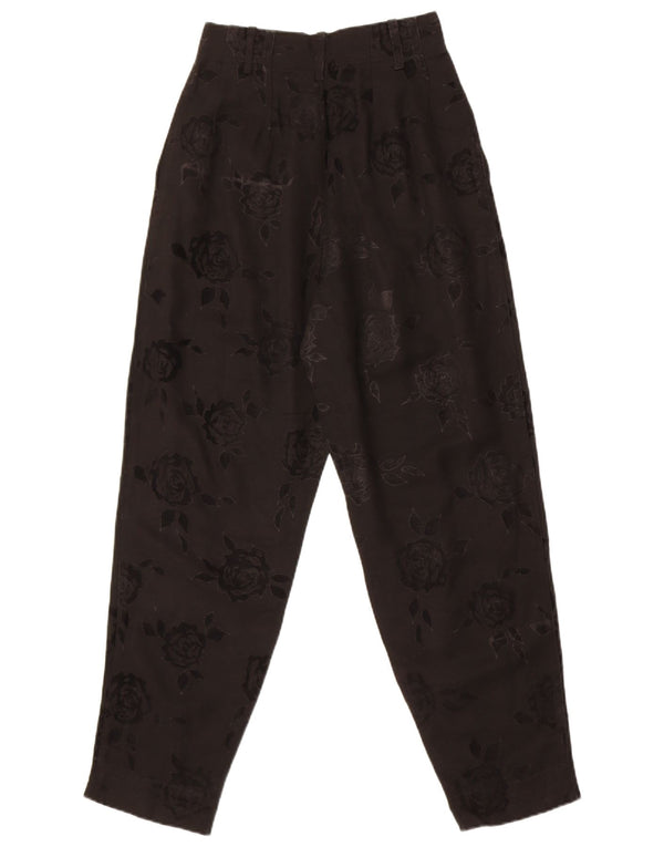 Винтажные женские повседневные брюки с высокой талией IT 42 Medium W26 L30, черные с цветочным принтом