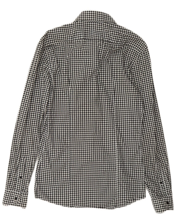 Мужская рубашка приталенного кроя Reiss XS, черная, хлопок с узором «гусиные лапки»