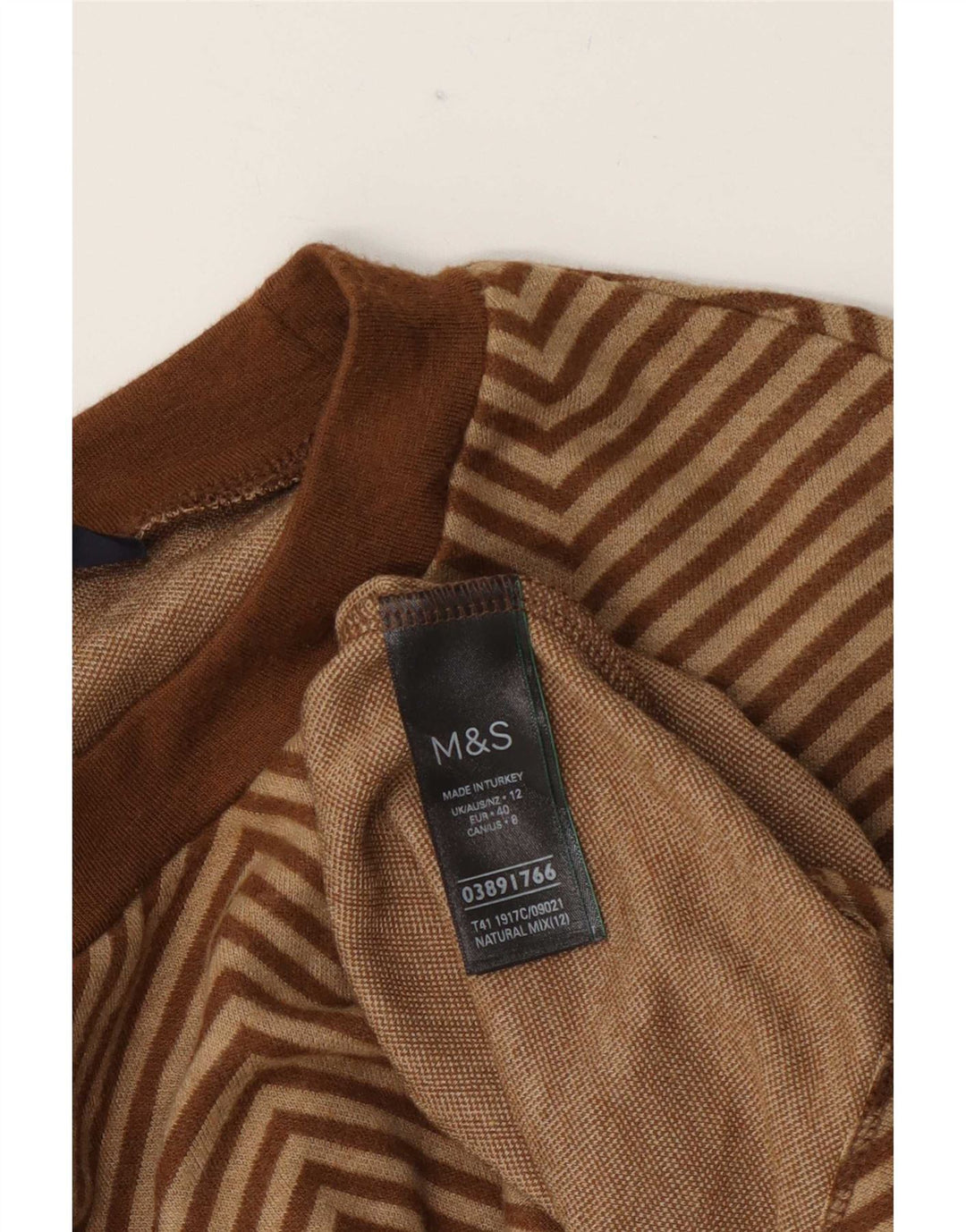 Женский джемпер с круглым вырезом Marks & Spencer UK 12, средний коричневый с шевроном