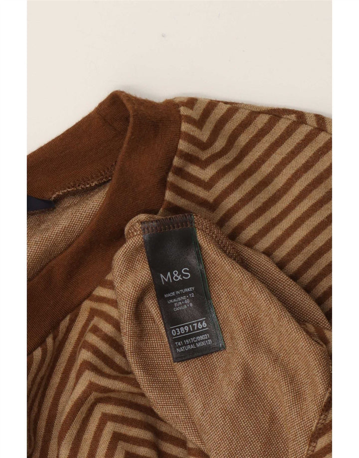Женский джемпер с круглым вырезом Marks & Spencer UK 12, средний коричневый с шевроном