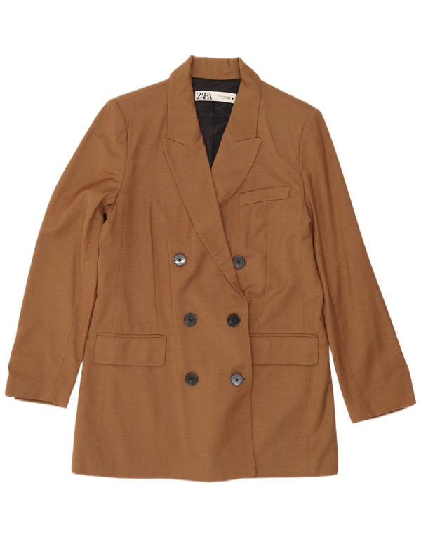 Zara Womens Longline Double Breasted Blazer Jacket UK 12 Medium Brown