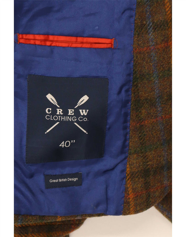 Мужской пиджак Crew Clothing на 2 пуговицах, Великобритания 38, средний коричневый цвет в клетку, шерстяной