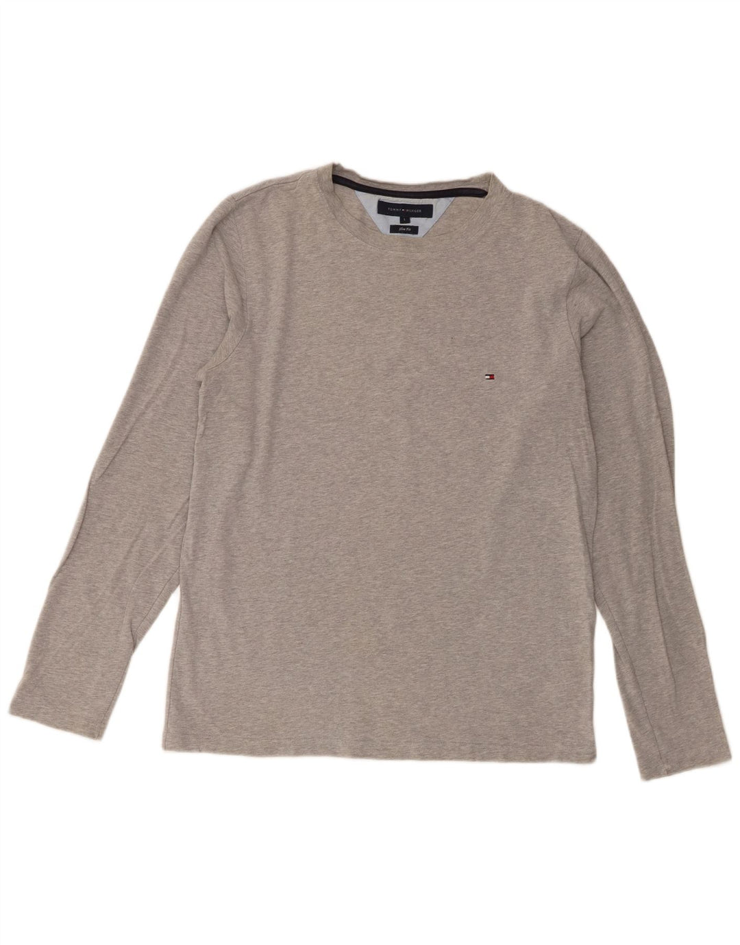 Tommy Hilfiger Мужской приталенный топ из хлопка с длинными рукавами и крупными крапинками серого цвета