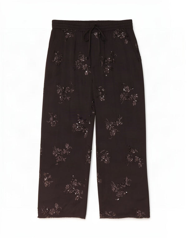 Zara Женские прямые повседневные брюки с пайетками, большие W30 L28, черные с цветочным принтом