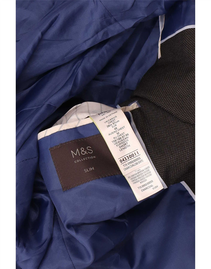 Мужской тонкий пиджак Marks & Spencer с 2 пуговицами, Великобритания 38, средний черный шерстяной