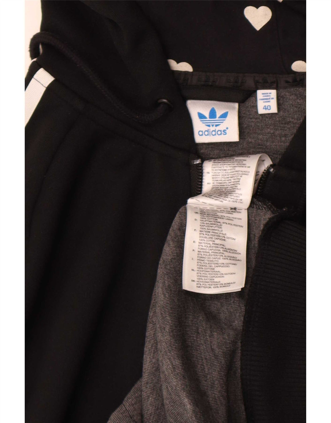 Женский свитер с капюшоном Adidas на молнии с графическим рисунком IT 40, маленький, черный, полиэстер