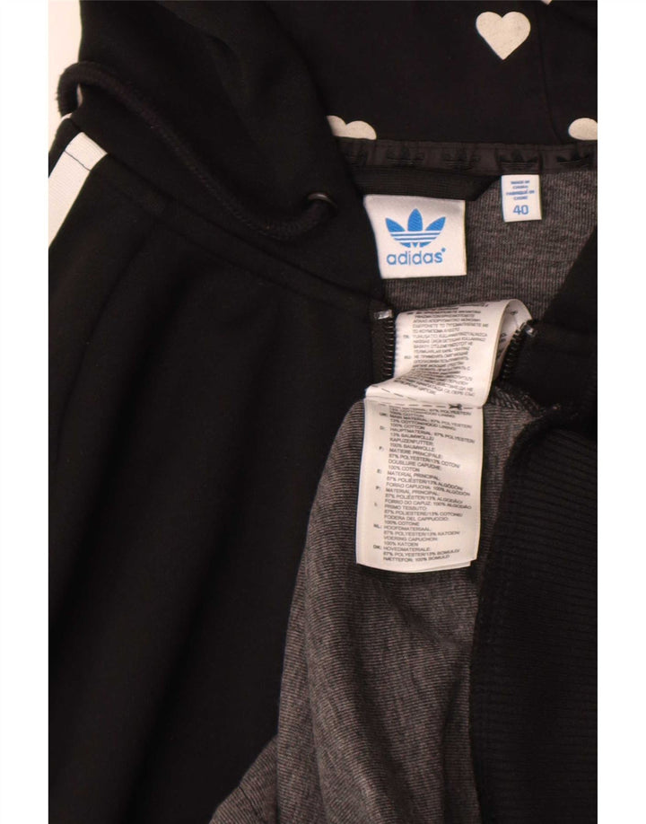 Женский свитер с капюшоном Adidas на молнии с графическим рисунком IT 40, маленький, черный, полиэстер