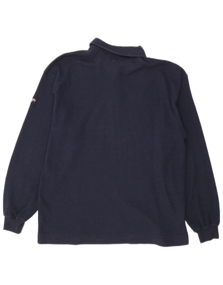 Мужская рубашка-поло Reebok с длинным рукавом, темно-синяя, хлопковая