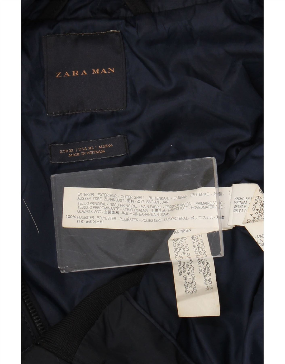 Мужская куртка-бомбер Zara UK 42 XL, темно-синяя, полиэстер с цветными блоками