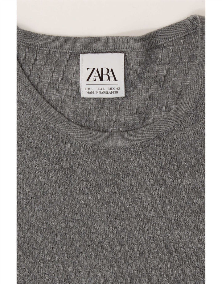 Мужской джемпер с круглым вырезом Zara, большой серый