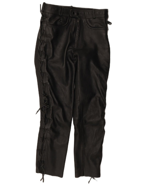 Винтажные женские прямые кожаные брюки IT 52 2XL W30 L28 Черные кожаные