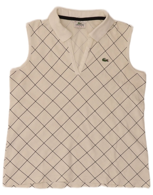 Женская рубашка-поло без рукавов Lacoste, размер 42, большая белая клетка, хлопок