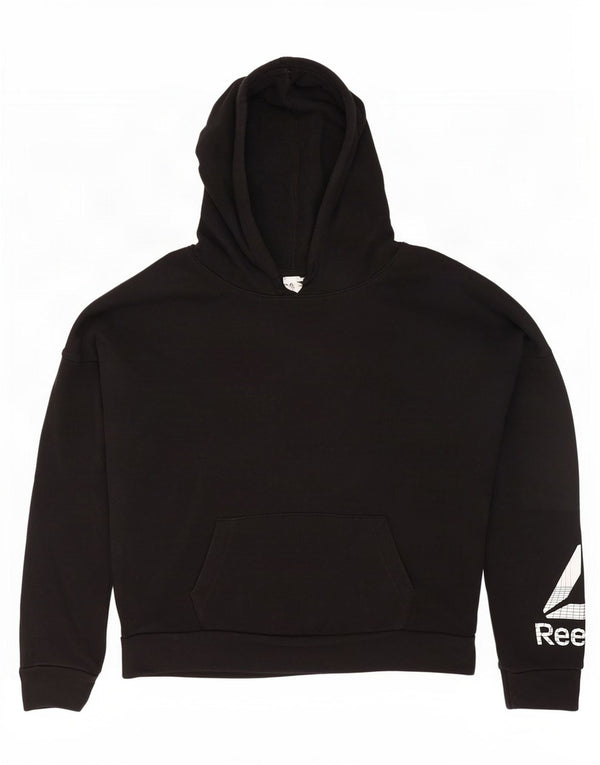 Женский джемпер с капюшоном Reebok Oversized с рисунком, Великобритания, 12/14, средний, черный, хлопок
