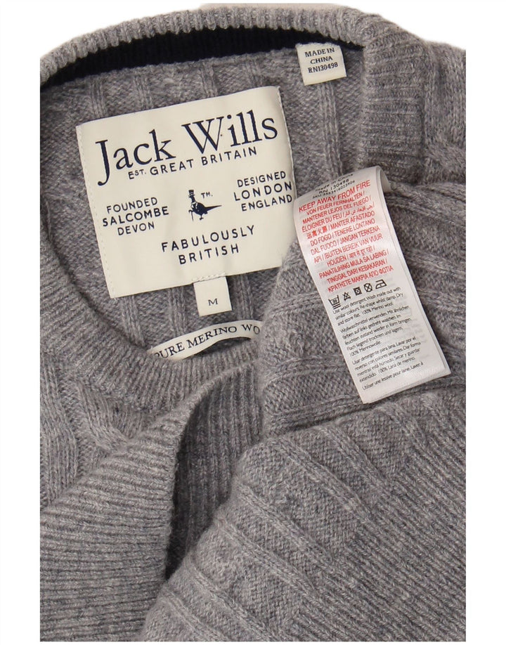 Мужской джемпер с круглым вырезом Jack Wills, Великобритания 14, средний серый цвет из мериносовой шерсти