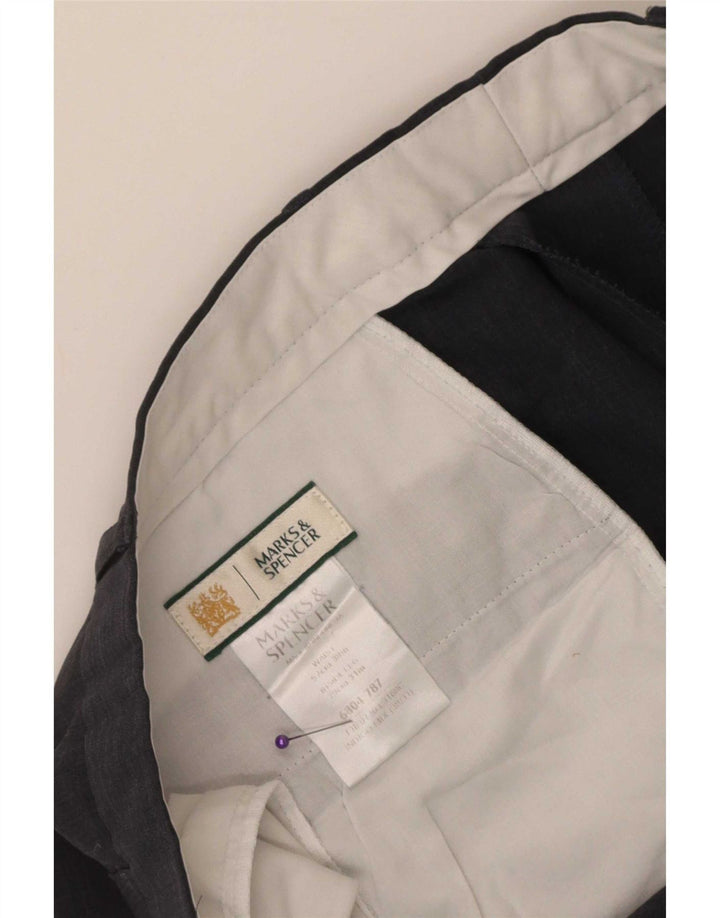 Мужские прямые костюмные брюки Marks & Spencer W38 L31 темно-синие из полиэстера