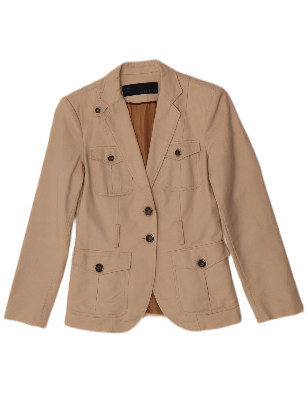 Женский пиджак на 2 пуговицах Zara UK 14, хлопковый средний бежевый цвет