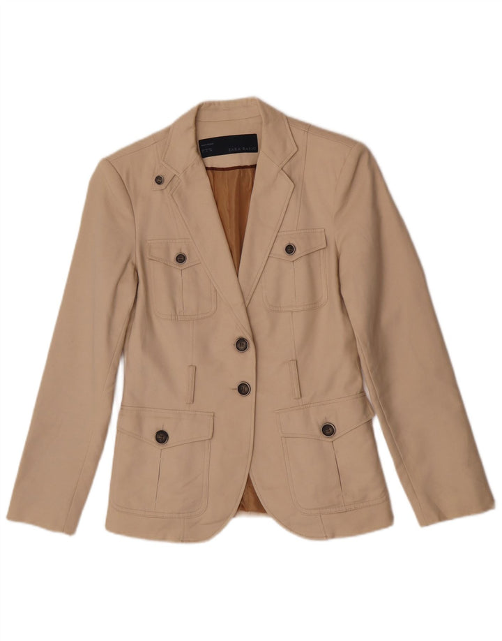Женский пиджак на 2 пуговицах Zara UK 14, хлопковый средний бежевый цвет