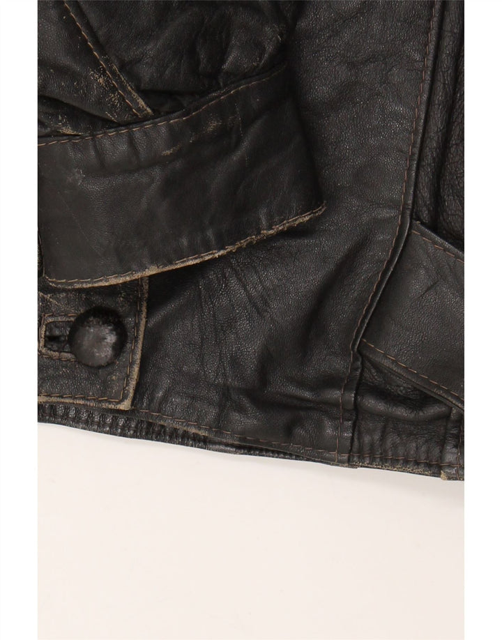 VINTAGE Womens Oversized Leather Jacket UK 14 Medium Black Leather Vintage Vintage and Second-Hand Vintage from Messina Hembry 