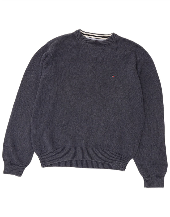 TOMMY HILFIGER Мужской джемпер с круглым вырезом, средний темно-синий хлопковый свитер