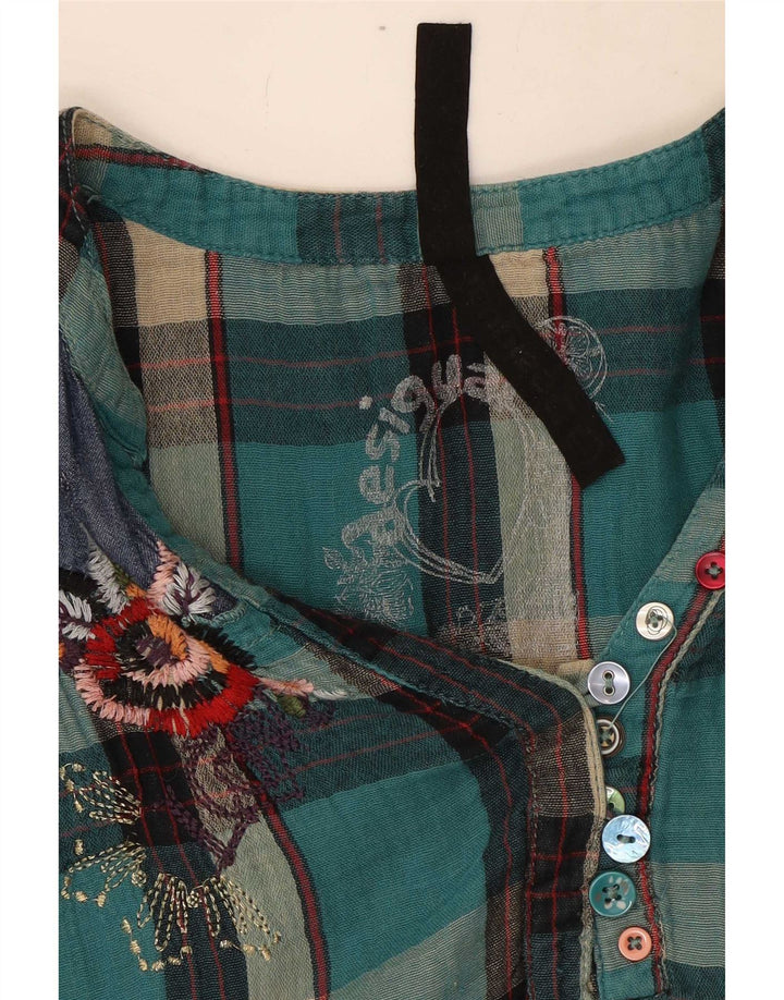 Женская блузка с длинным рукавом Desigual UK 16, большая бирюзовая клетка