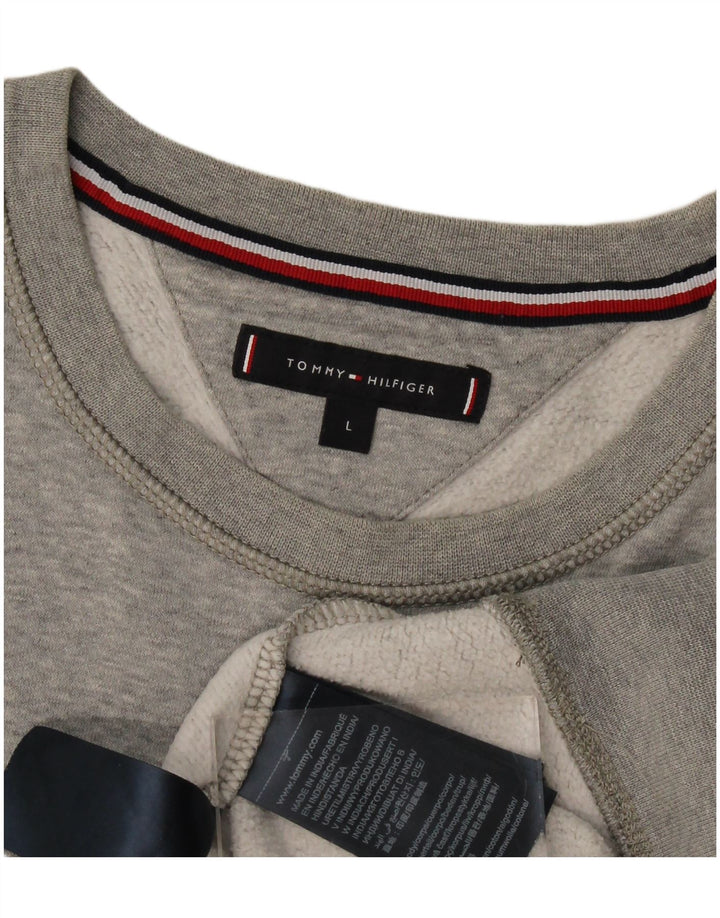 Мужской свитшот с рисунком Tommy Hilfiger, большой серый хлопковый джемпер