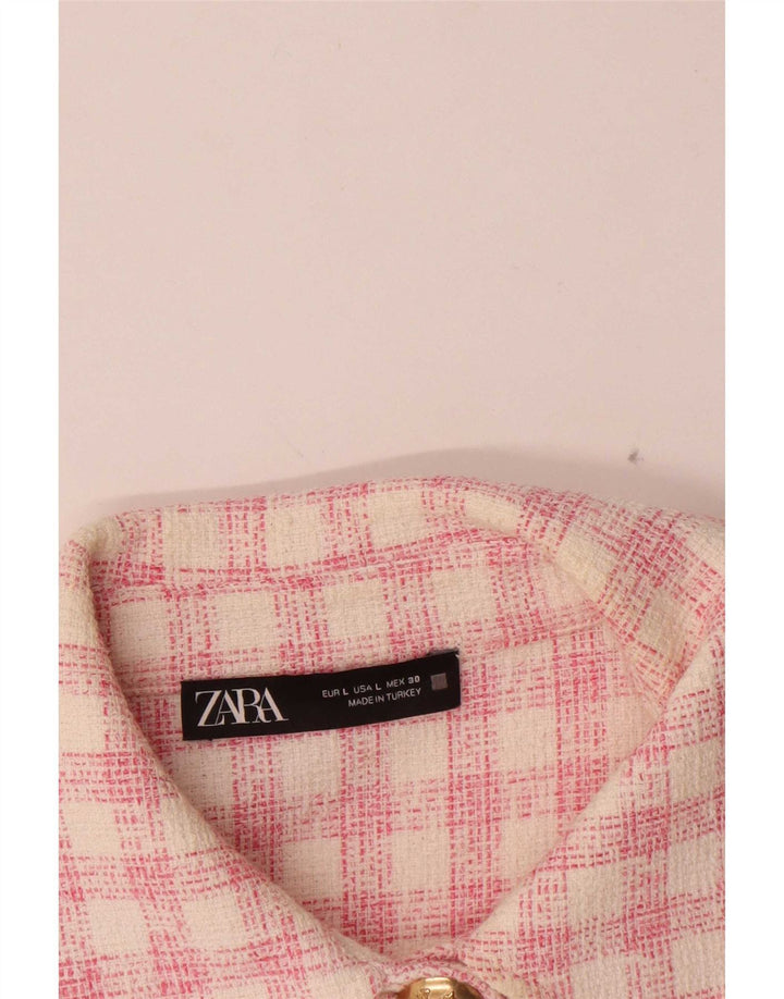 Женская укороченная куртка в стиле милитари Zara UK 16, большая розовая клетка