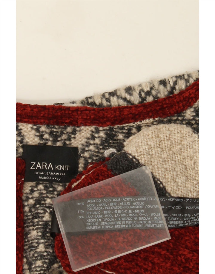 Женский удлиненный открытый кардиган Zara UK 14, средний бежевый с геометрическим узором