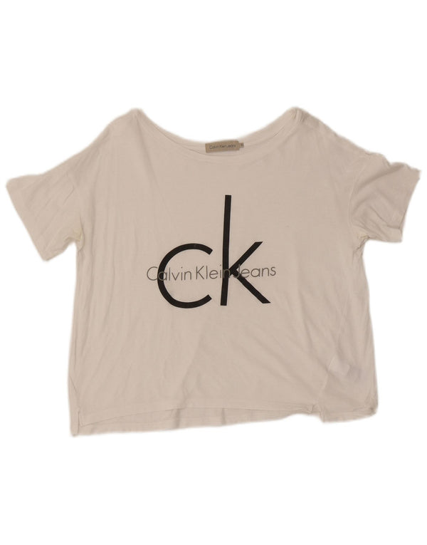 Женская укороченная футболка с рисунком Calvin Klein Jeans Top UK 10, маленькая белая