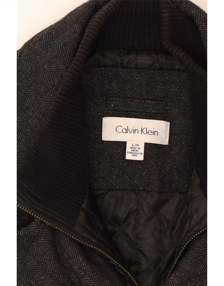 Мужское бушлат Calvin Klein UK 40, большой серый, с узором «в ёлочку», шерсть
