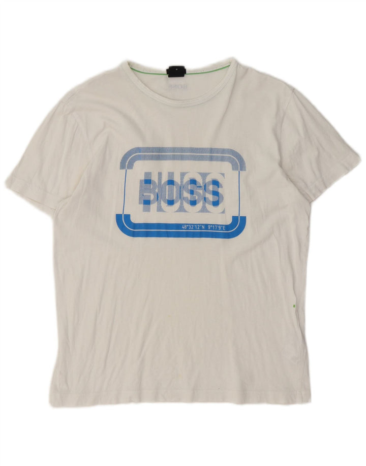 Мужская футболка обычного кроя с рисунком Hugo Boss, топ среднего размера, белый хлопок, хлопок
