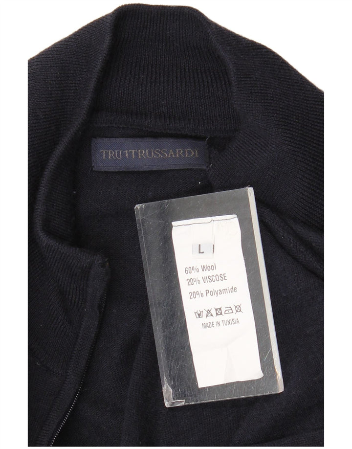 Мужской кардиган Trussardi, большой темно-синий шерстяной свитер