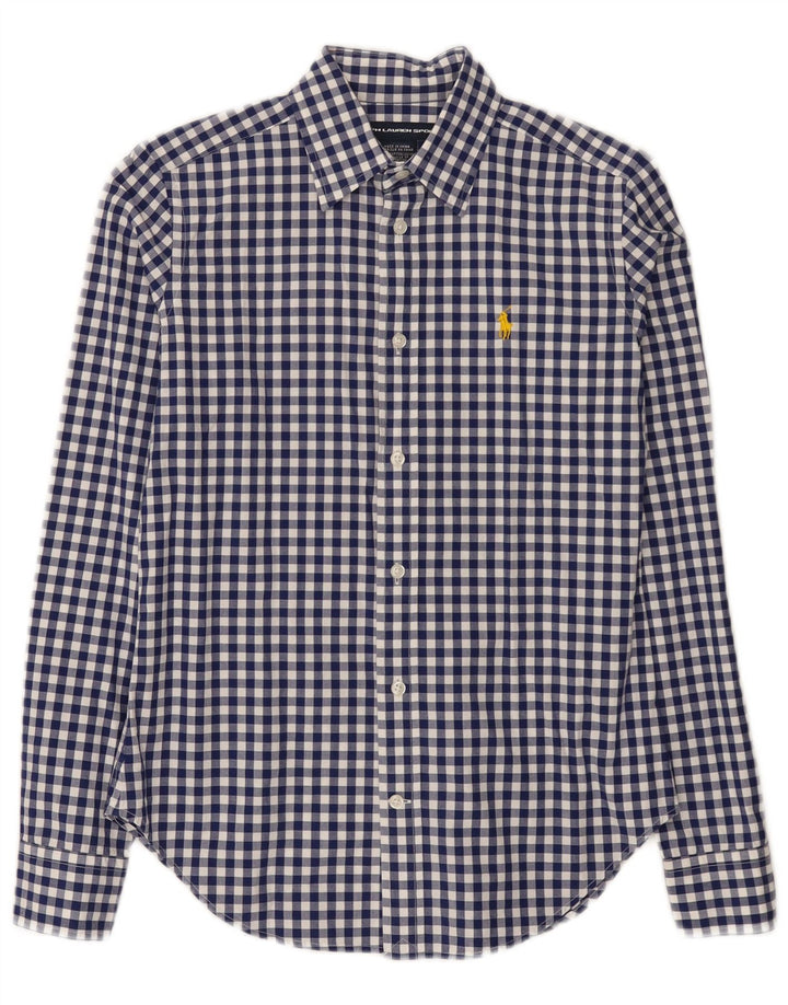 Женская рубашка Ralph Lauren US 6, средний синий цвет в мелкую клетку, хлопок
