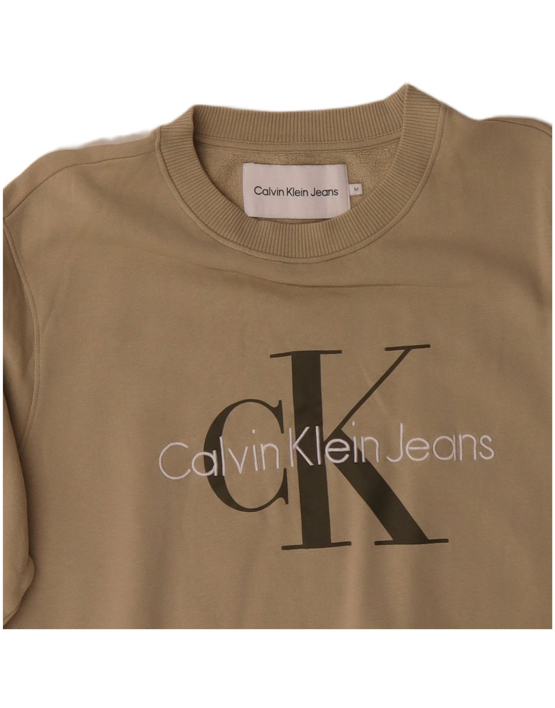 CALVIN KLEIN JEANS Мужской свитшот с рисунком, джемпер среднего размера, бежевый, хлопок