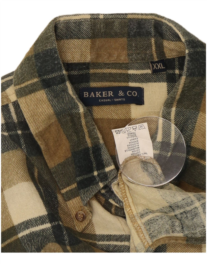 Винтажная мужская фланелевая рубашка 2XL цвета хаки в клетку из хлопка
