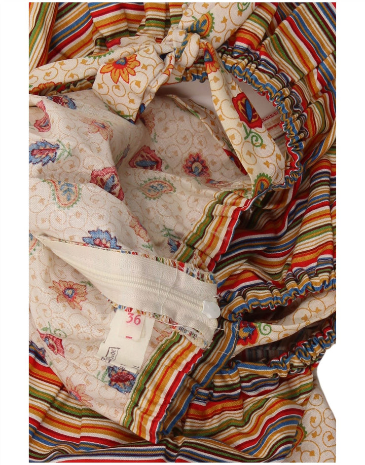 ВИНТАЖНОЕ женское платье трапециевидной формы без рукавов EU 36, маленькое бежевое, хлопок с узором пейсли