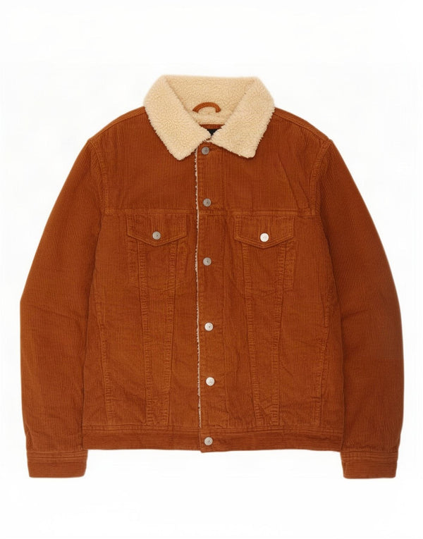Мужская вельветовая куртка Zara Sherpa UK 40, большая коричневая, хлопок с цветными блоками