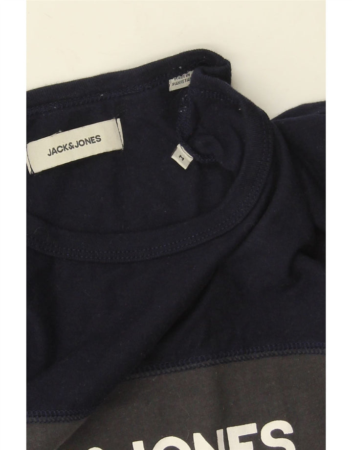 Мужская футболка с рисунком Jack & Jones, хлопковый топ среднего серого цвета с цветными блоками
