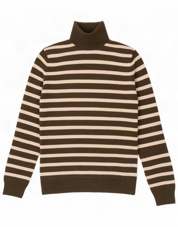 Женский джемпер с высоким воротником Massimo Dutti UK 12, средний цвет хаки в полоску