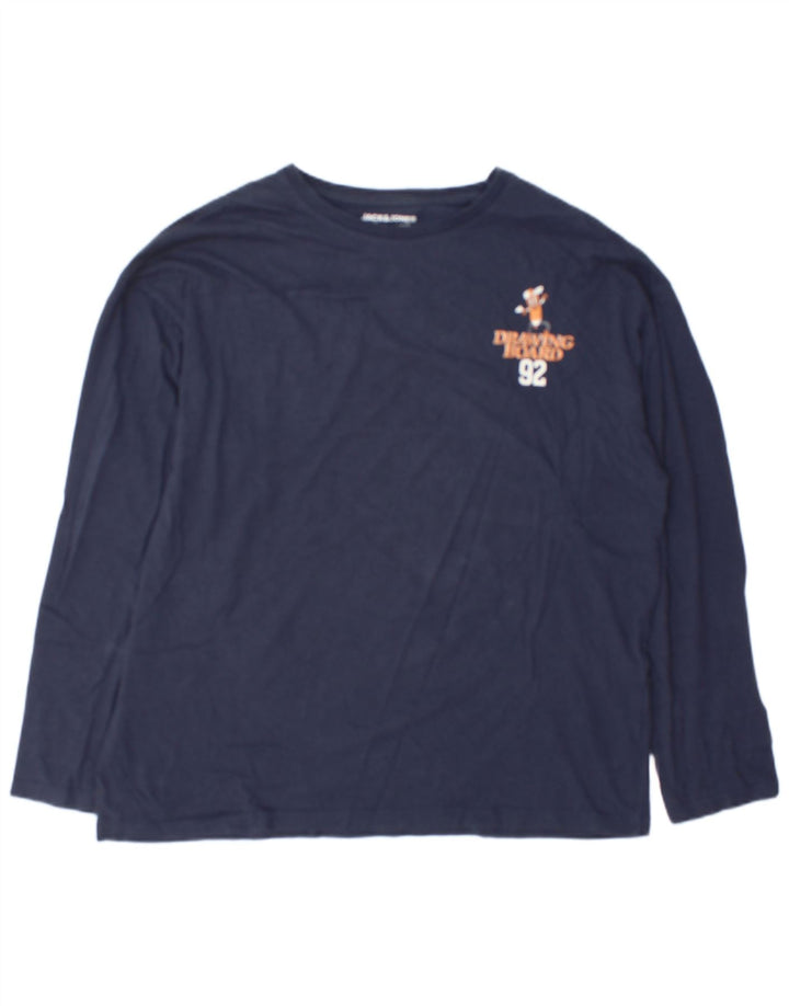 Мужской топ с рисунком Jack & Jones, большой размер, темно-синий, хлопок, с длинными рукавами