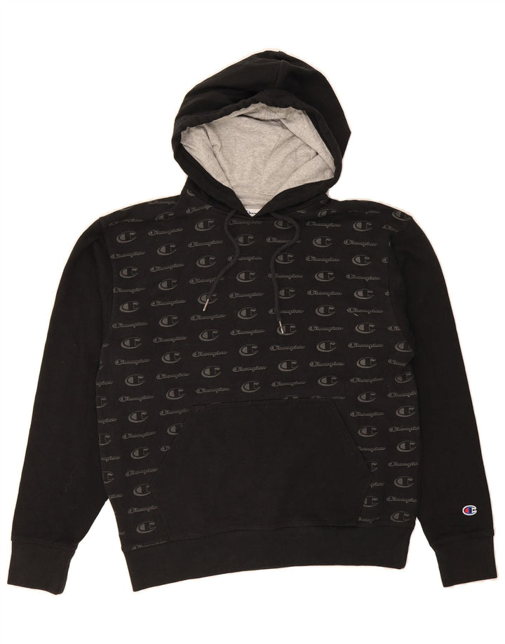 CHAMPION Mens Graphic Hoodie Jumper Medium Black Vintage Champion and Second-Hand Champion from Messina Hembry 