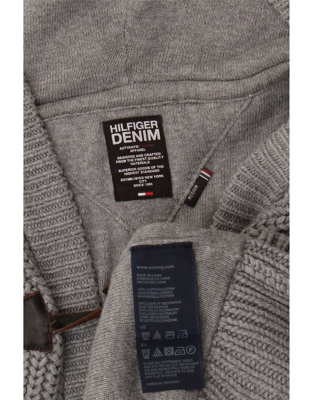 Мужской кардиган с капюшоном Tommy Hilfiger, хлопковый свитер среднего серого цвета