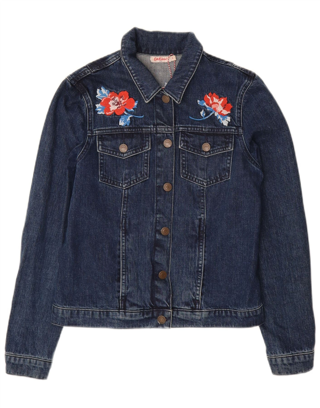 Женская джинсовая куртка Cath Kidston UK 8, маленькая, темно-синяя, хлопковая с цветочным принтом