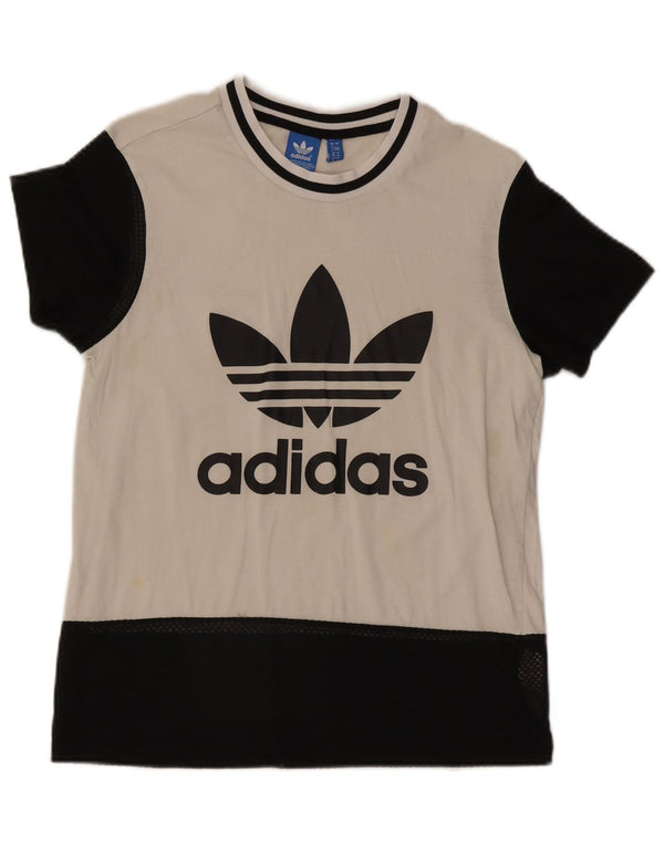 Женская футболка Adidas с графическим рисунком Top UK 8, маленькая белая хлопковая футболка с цветными блоками