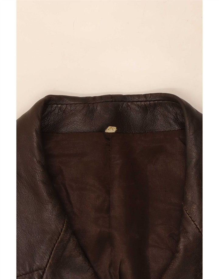 Vintage Womens Military Leather Jacket IT 52 2XL Brown