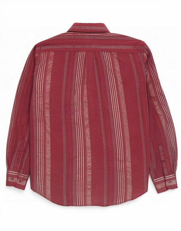 Fareast Mens Shirt Size 18 45 2XL Burgundy Striped Cotton