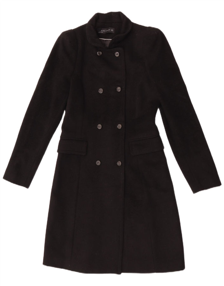 Женское двубортное пальто Zara UK 10, маленькое черное шерстяное пальто