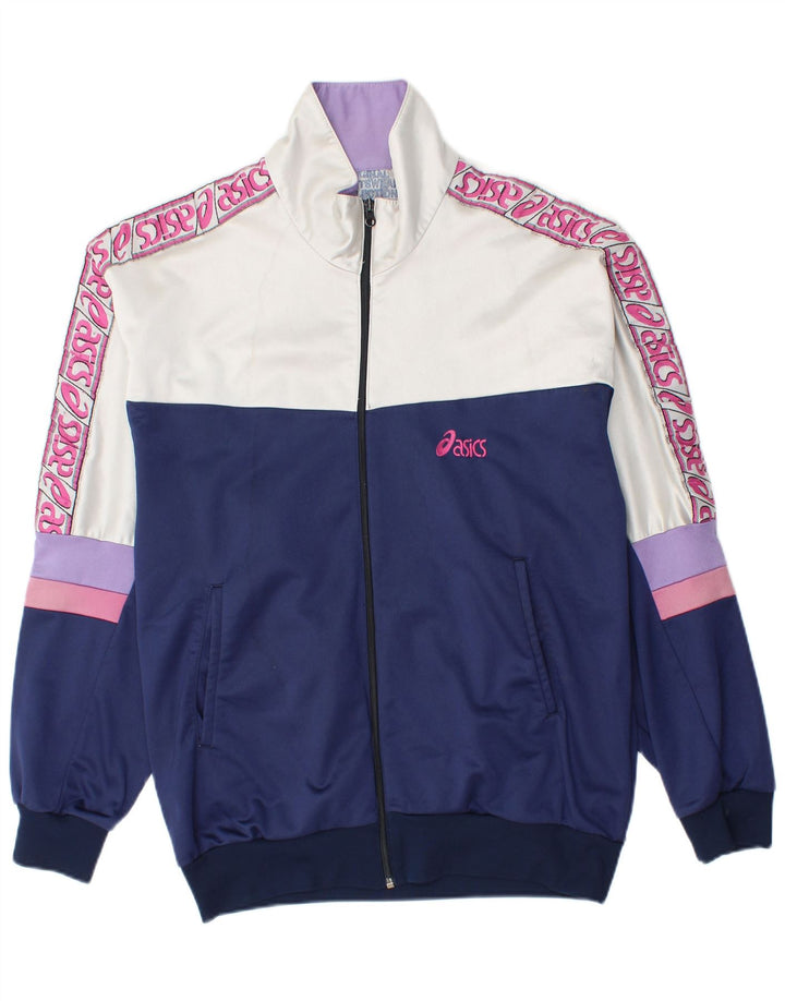 Мужской спортивный костюм Asics с графическим рисунком, верхняя куртка среднего размера, темно-синий, с цветными блоками